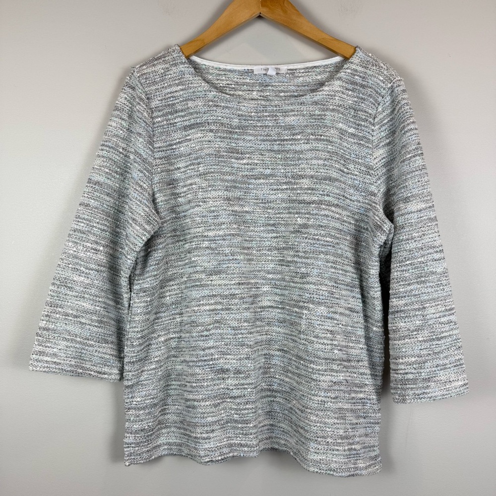 T by Talbots Sweater Women's Large Petite Heather Gray Space Dye Casual Pullover